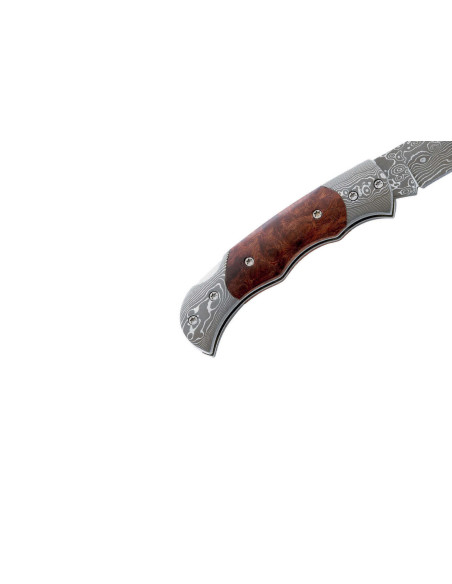 Herbertz 201408 cuchillo plegable hoja de Damasco mango de madera de burl 8cm