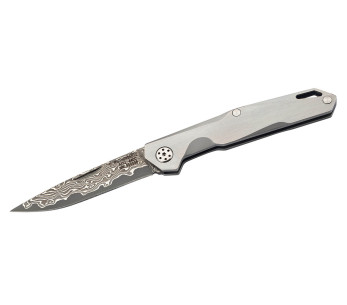 Herbertz 300008 vouwmes met damascus lemmet en 8cm roestvrijstalen handvat