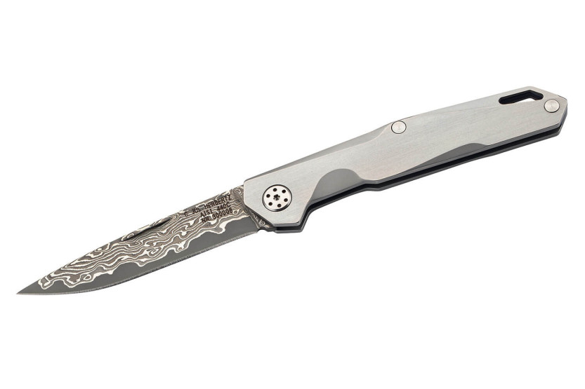Herbertz foldekniv 300008 Damaskusblad 8 cm håndtak i rustfritt stål