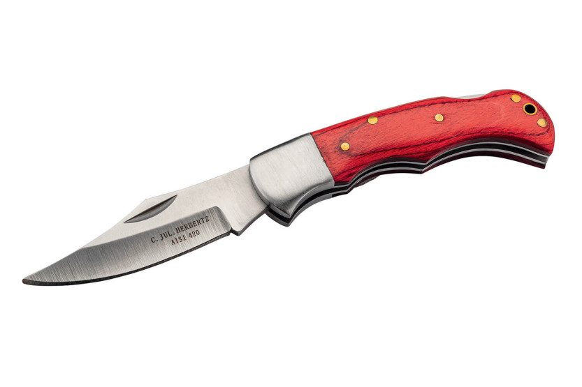 Herbertz 593808 fällkniv med handtag i rött pakkawood och 8 cm mässingsnitar