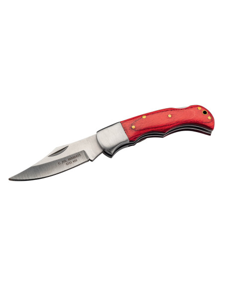 Herbertz 593808 fällkniv med handtag i rött pakkawood och 8 cm mässingsnitar