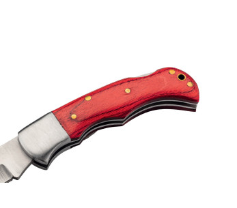 Herbertz 593808 foldekniv med håndtak i rødt pakkawood og 8 cm lange messingnagler 2