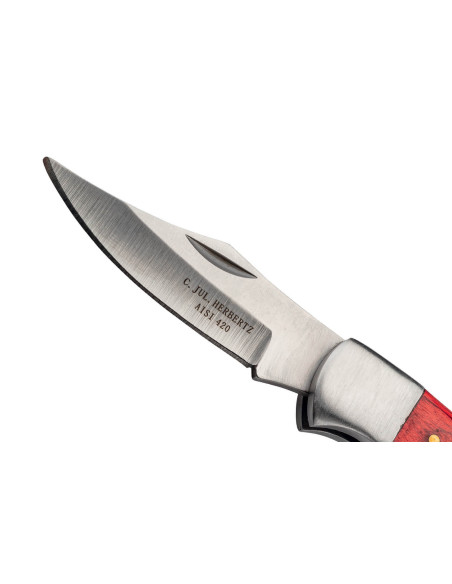 Herbertz 593808 fällkniv med handtag i rött pakkawood och 8 cm mässingsnitar