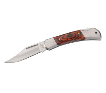 Herbertz 2141 foldekniv med oransjebrunt pakkawoodskaft og dobbelt bolster