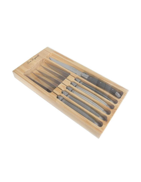Conjunto de 6 facas para bifes serrilhadas Lou Laguiole Tradition com cabos de 3 cores