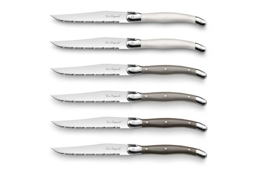 Conjunto de 6 facas para bifes serrilhadas Lou Laguiole Tradition com cabos de 3 cores