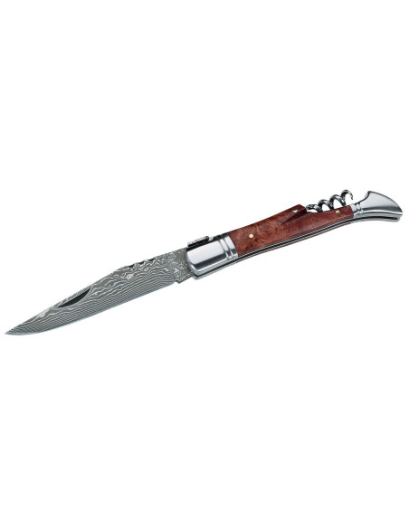 Herbertz 231712 Laguiole foldekniv med damascenert blad og 12 cm kvedetrehåndtak + korketrekker