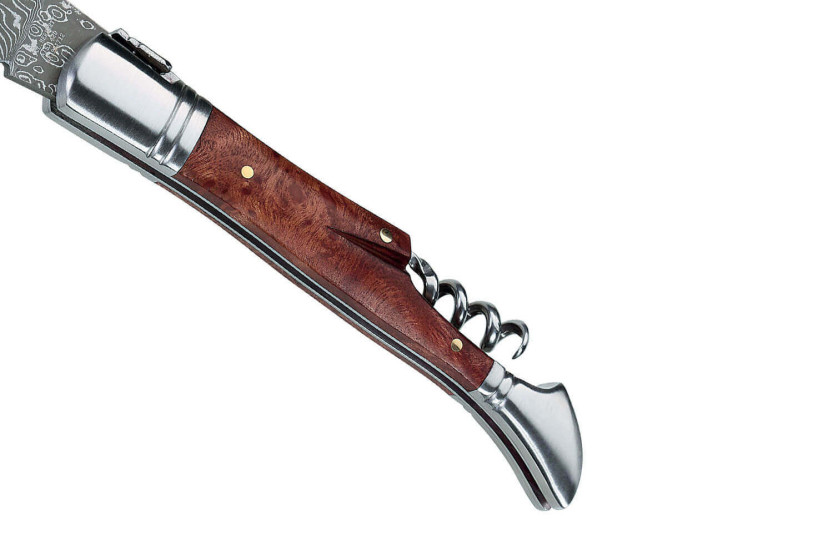 Herbertz 231712 Laguiole vouwmes met gedamaskeerd lemmet en 12cm kweepeerhouten handvat + kurkentrekker