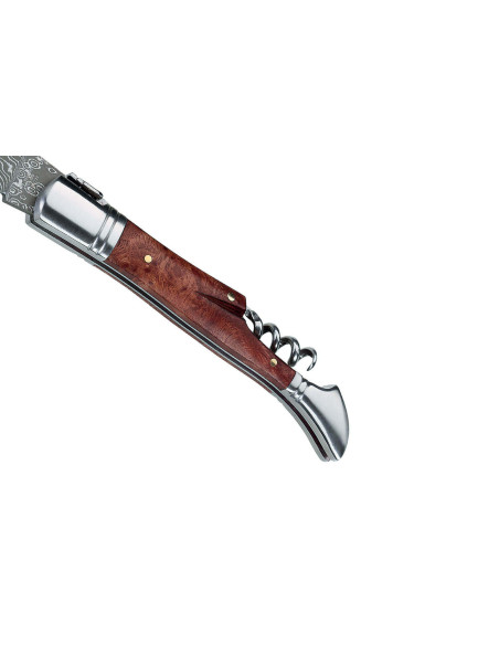 Herbertz 231712 Laguiole vouwmes met gedamaskeerd lemmet en 12cm kweepeerhouten handvat + kurkentrekker