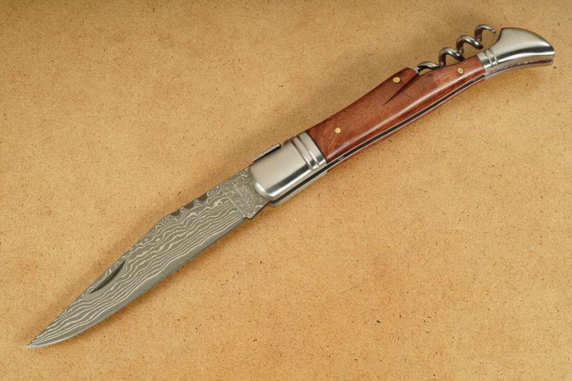 Herbertz 231712 Laguiole foldekniv med damasceret blad og 12 cm kvædetræshåndtag + proptrækker
