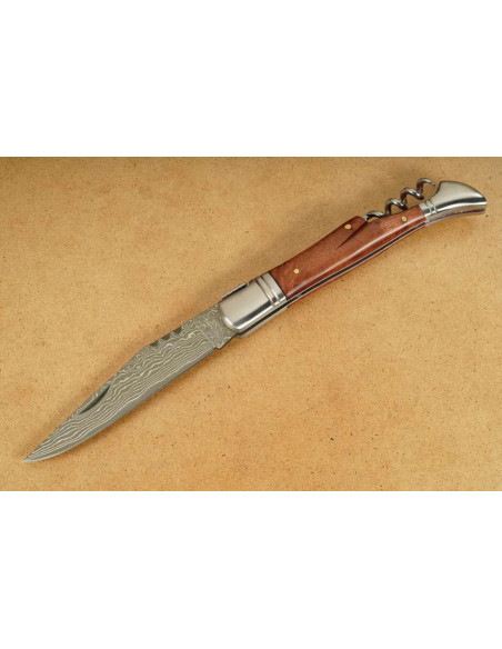Herbertz 231712 Laguiole foldekniv med damascenert blad og 12 cm kvedetrehåndtak + korketrekker