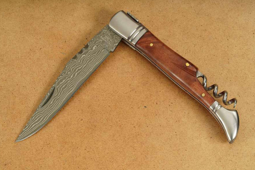 Herbertz 231712 Laguiole vouwmes met gedamaskeerd lemmet en 12cm kweepeerhouten handvat + kurkentrekker