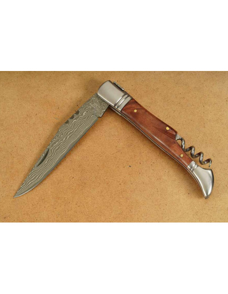 Herbertz 231712 Navaja Laguiole con hoja damasquinada y mango de madera de membrillo de 12 cm + sacacorchos