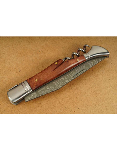 Herbertz 231712 Navaja Laguiole con hoja damasquinada y mango de madera de membrillo de 12 cm + sacacorchos