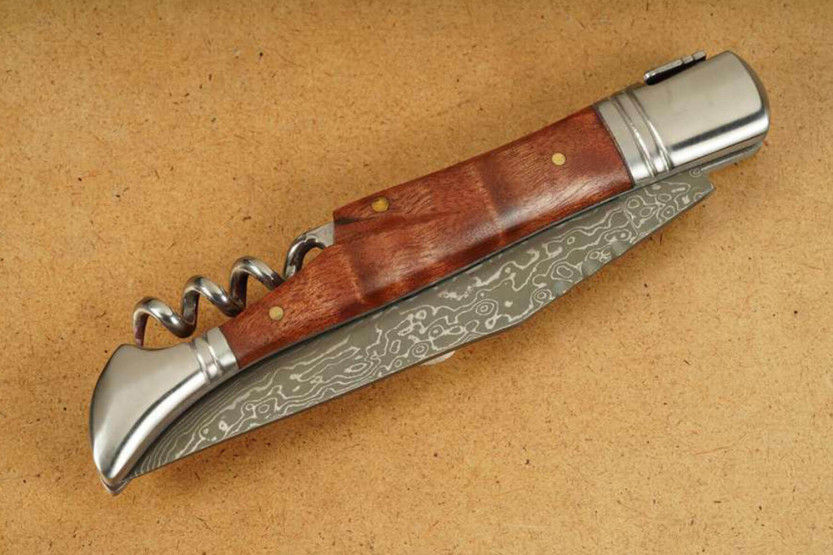 Herbertz 231712 Laguiole foldekniv med damascenert blad og 12 cm kvedetrehåndtak + korketrekker