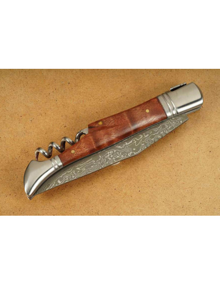 Herbertz 231712 Laguiole foldekniv med damascenert blad og 12 cm kvedetrehåndtak + korketrekker