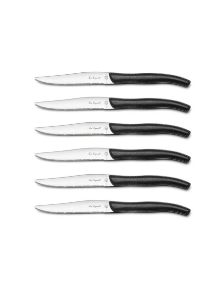 Set in scatola di 6 coltelli da bistecca seghettati LOU LAGUIOLE Manici neri Sky