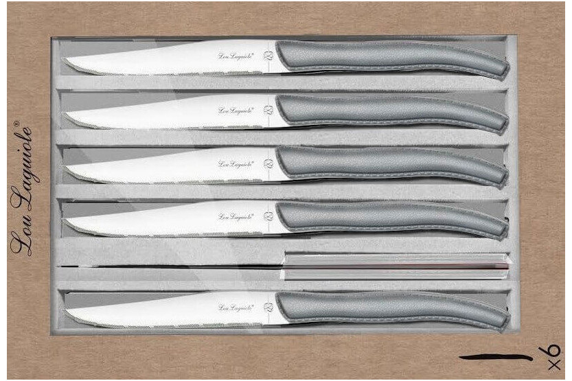 Set med 6 tandade stekknivar LOU LAGUIOLE Himmelgrå handtag