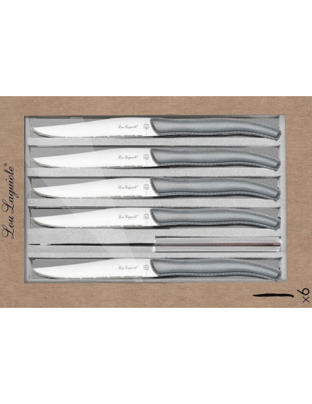 Conjunto de 6 facas serrilhadas para bifes LOU LAGUIOLE Cabos cinzentos céu