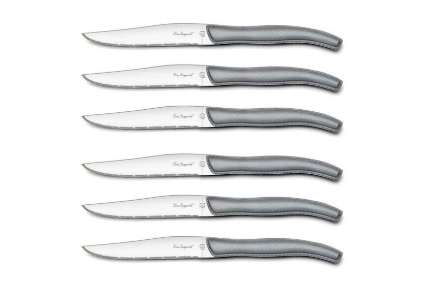 Set med 6 tandade stekknivar LOU LAGUIOLE Himmelgrå handtag