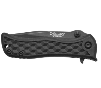Navaja Camillus Erupt Mango de nylon negro y fibra de vidrio con motivo cúbico 7.8cm 2