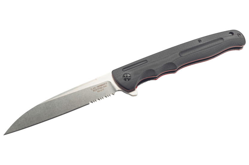 Herbertz 591217 coltello pieghevole con manico rosso e nero da 16,5 cm in acciaio inox/G10