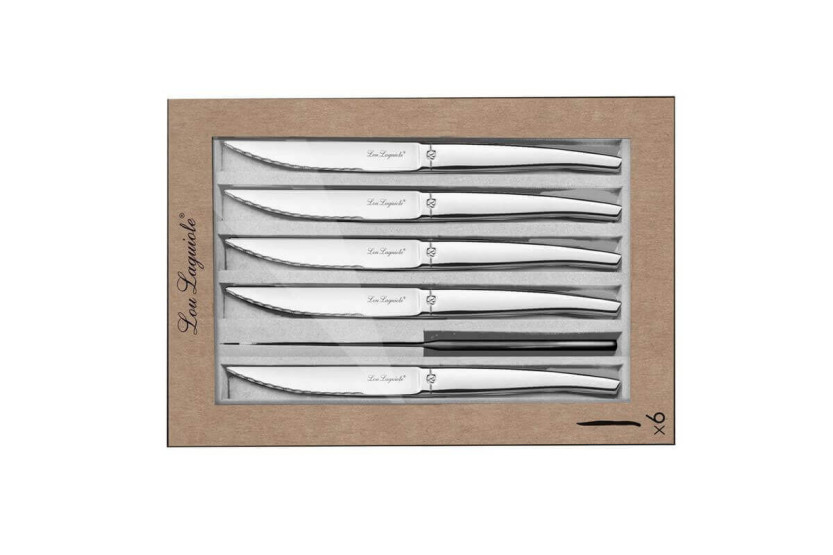 Set in scatola di 6 coltelli da bistecca seghettati LOU LAGUIOLE Jet, tutti in acciaio inox