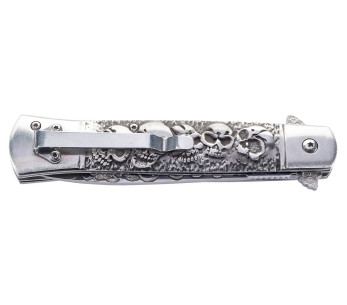 Herbertz 584013 foldekniv med dødninghode og korslagte bein 12,3 cm håndtak i rustfritt stål 2