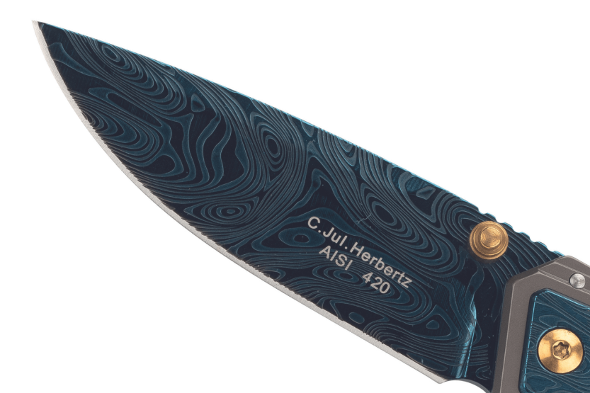 Herbertz fällkniv 533912 handtag i rostfritt stål, damaskusfinish, 11,3 cm