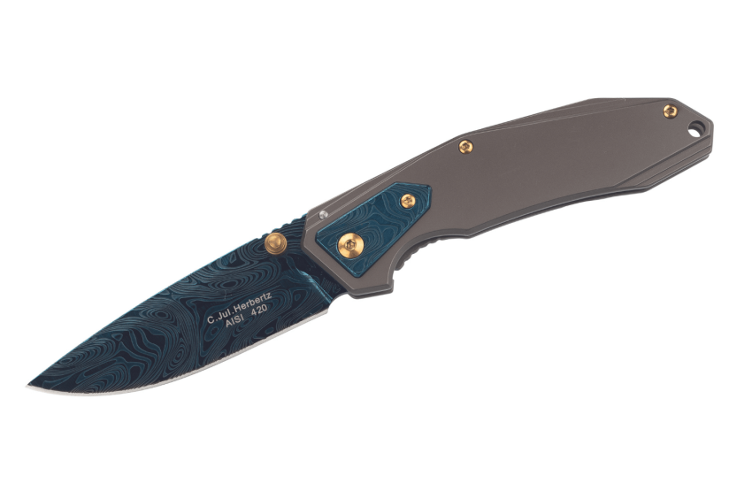 Navaja Herbertz 533912 mango de acero inoxidable, acabado damasco, 11,3 cm