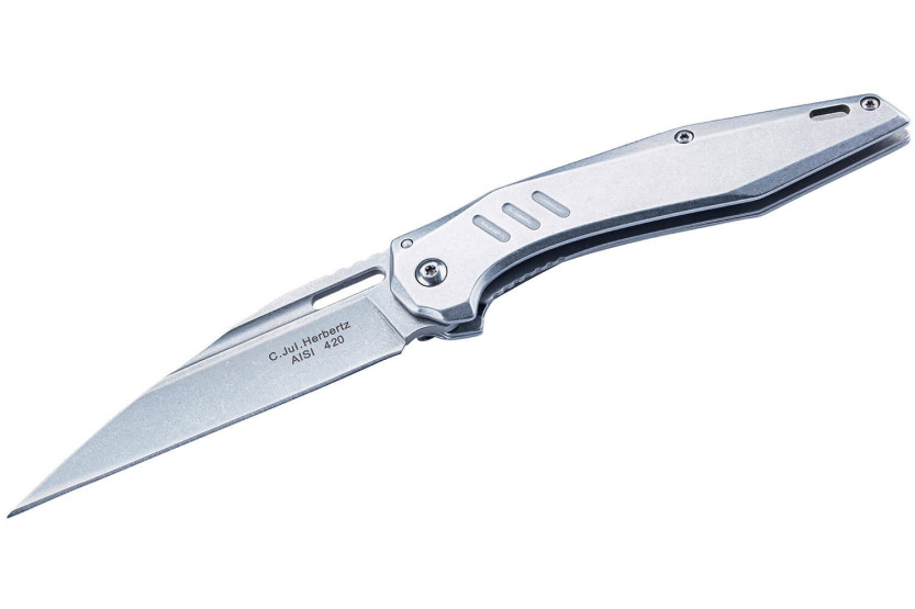 Herbertz 597412 foldekniv helt i rustfrit stål wharncliffe-blad 11,3 cm håndtag
