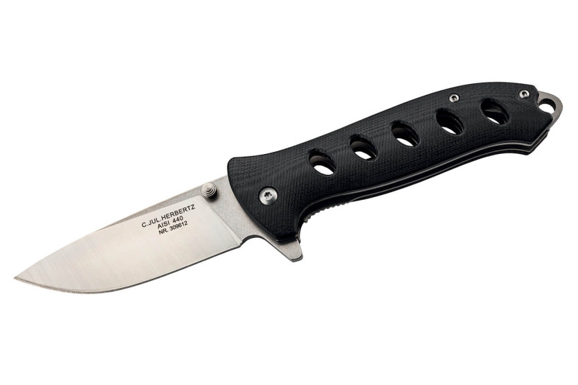 Herbertz taittoveitsi 309612 12cm musta G10 kahva, kevyt ja rei'itetty