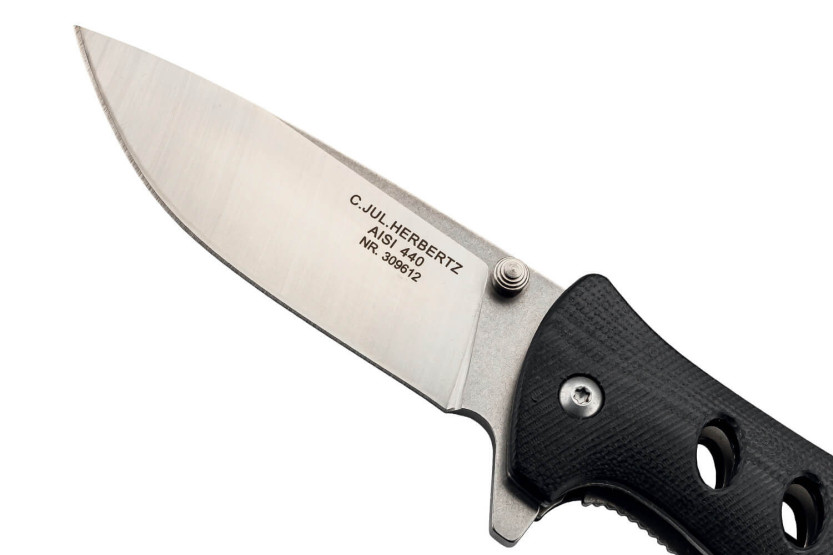Canivete Herbertz 309612 12cm cabo G10 preto, leve e aberto