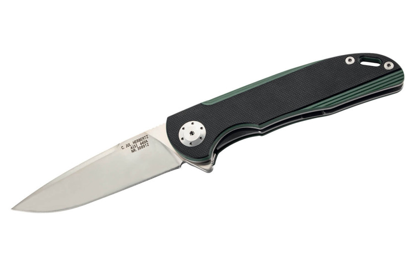 Herbertz foldekniv 308912 svart og grønt strukturert G10-håndtak 12 cm og lommeklips