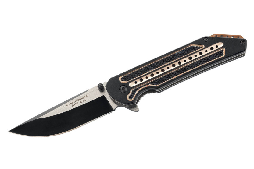 Herbertz vouwmes 533813 zwart / brons aluminium gekerfd heft 12,5cm