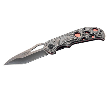 Herbertz 591912 volledig roestvrij staal stonewashed vouwmes met schedelontwerp 11,8cm