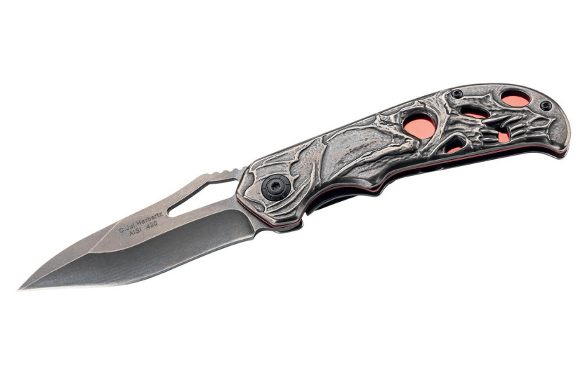 Herbertz 591912 volledig roestvrij staal stonewashed vouwmes met schedelontwerp 11,8cm