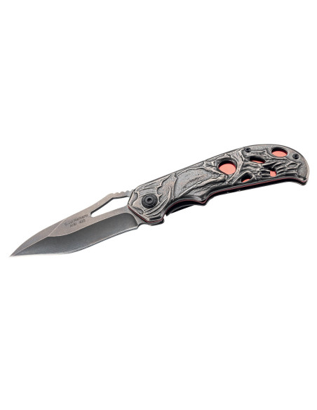 Herbertz 591912 all stainless steel folding knife stonewashed skull design 11,8cm