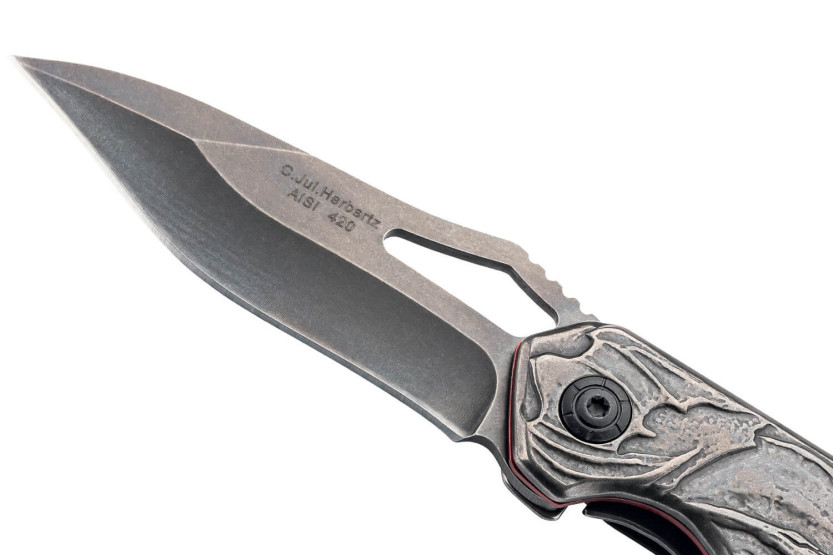 Herbertz 591912 all stainless steel folding knife stonewashed skull design 11,8cm