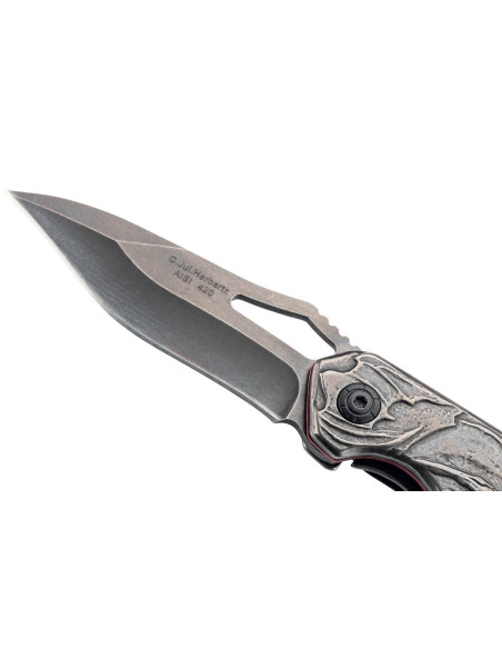 Klappmesser Herbertz 591912 ganz Edelstahl stonewashed Totenkopfdekor 11,8cm