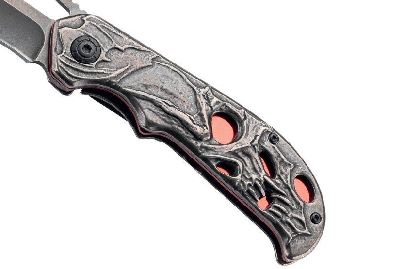 Herbertz 591912 coltello pieghevole in acciaio inox stonewashed con disegno di teschio 11,8 cm