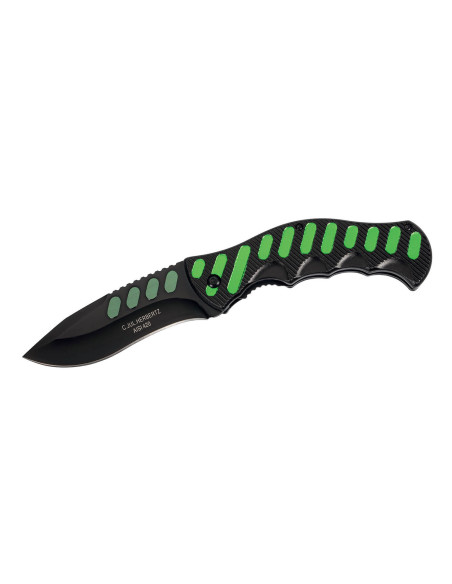 Herbertz foldekniv 565912 svart/grønn aluminium med hakk i skaftet 12,2 cm