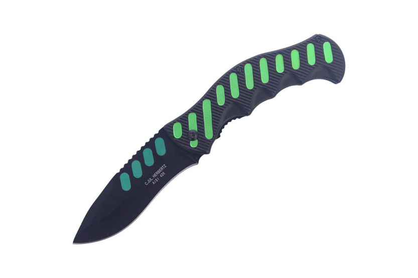 Herbertz vouwmes 565912 zwart/groen aluminium handvat met inkepingen 12,2cm