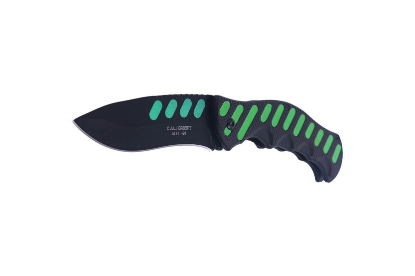 Herbertz foldekniv 565912 svart/grønn aluminium med hakk i skaftet 12,2 cm