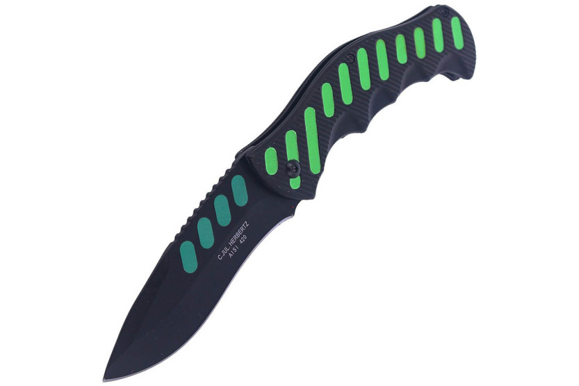 Herbertz foldekniv 565912 svart/grønn aluminium med hakk i skaftet 12,2 cm