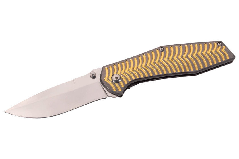 Herbertz 568512 foldekniv med aluminiumshåndtag, 11,5 cm guldstribet dekoration