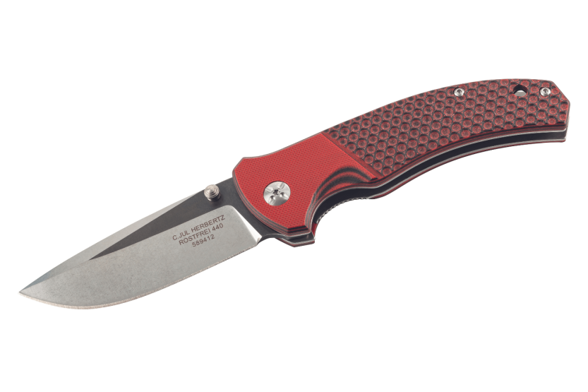 Coltello pieghevole Herbertz 589412 manico in G10 rosso 11,7 cm struttura antiscivolo + fodero