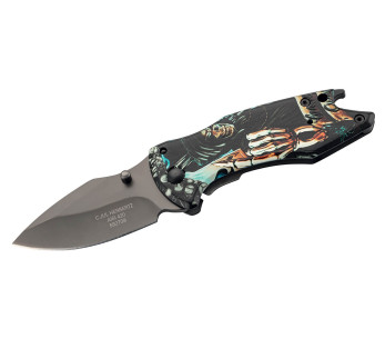 Herbertz 592709 volledig roestvrij staal "Grim Reaper" vouwmes 9cm + flesopener