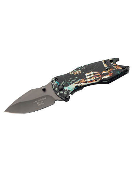 Herbertz 592709 coltello pieghevole "Grim Reaper" in acciaio inox 9 cm + apribottiglie