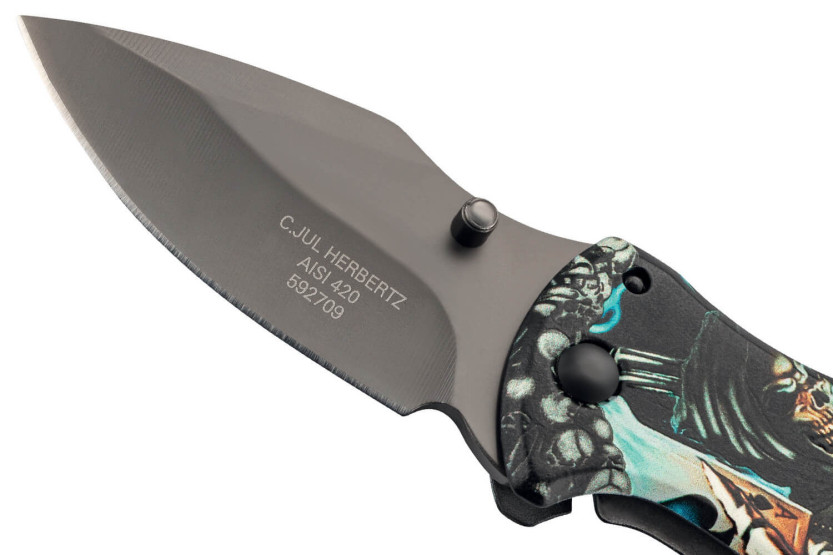 Herbertz 592709 coltello pieghevole "Grim Reaper" in acciaio inox 9 cm + apribottiglie